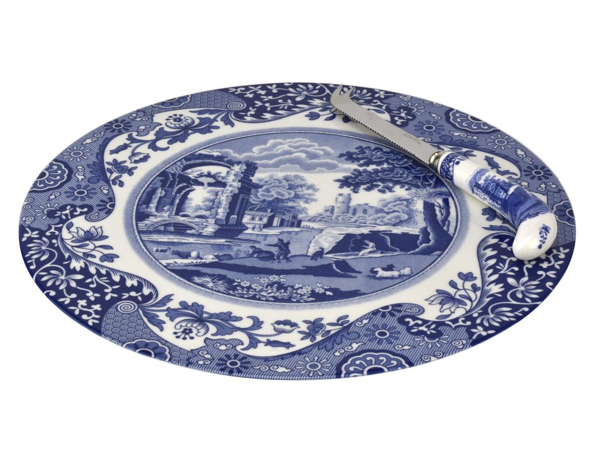 Spode Blue Italian Two-Piece Cheese Plate With Knife