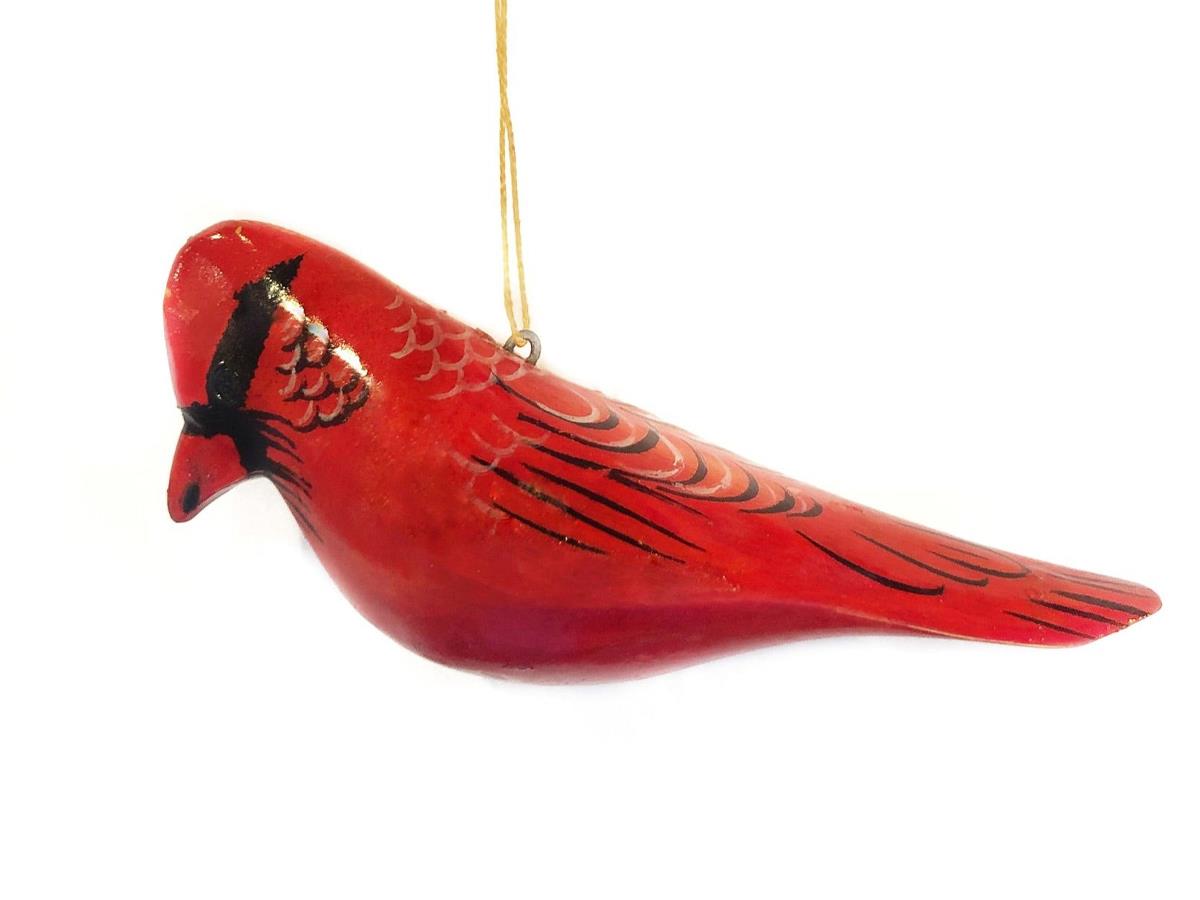 Painted Cardinal Wood Bird Ornament