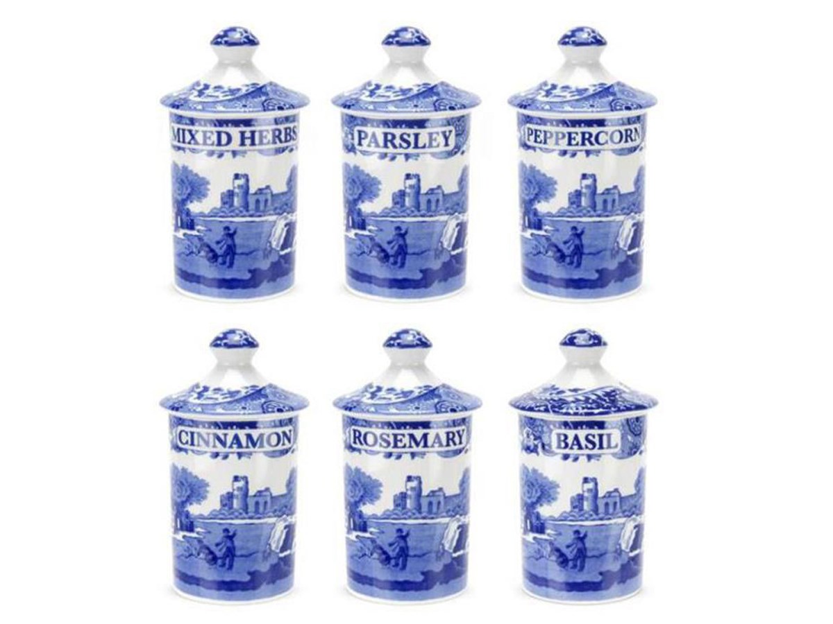 Spode Blue Italian Spice Jars, Set of 6