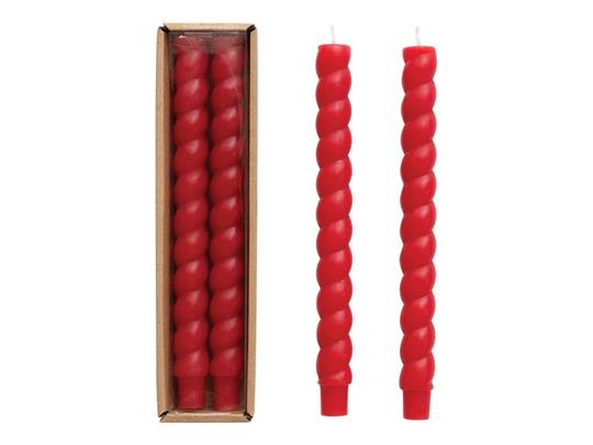 Boxed Red Twisted Candles, Set of 2